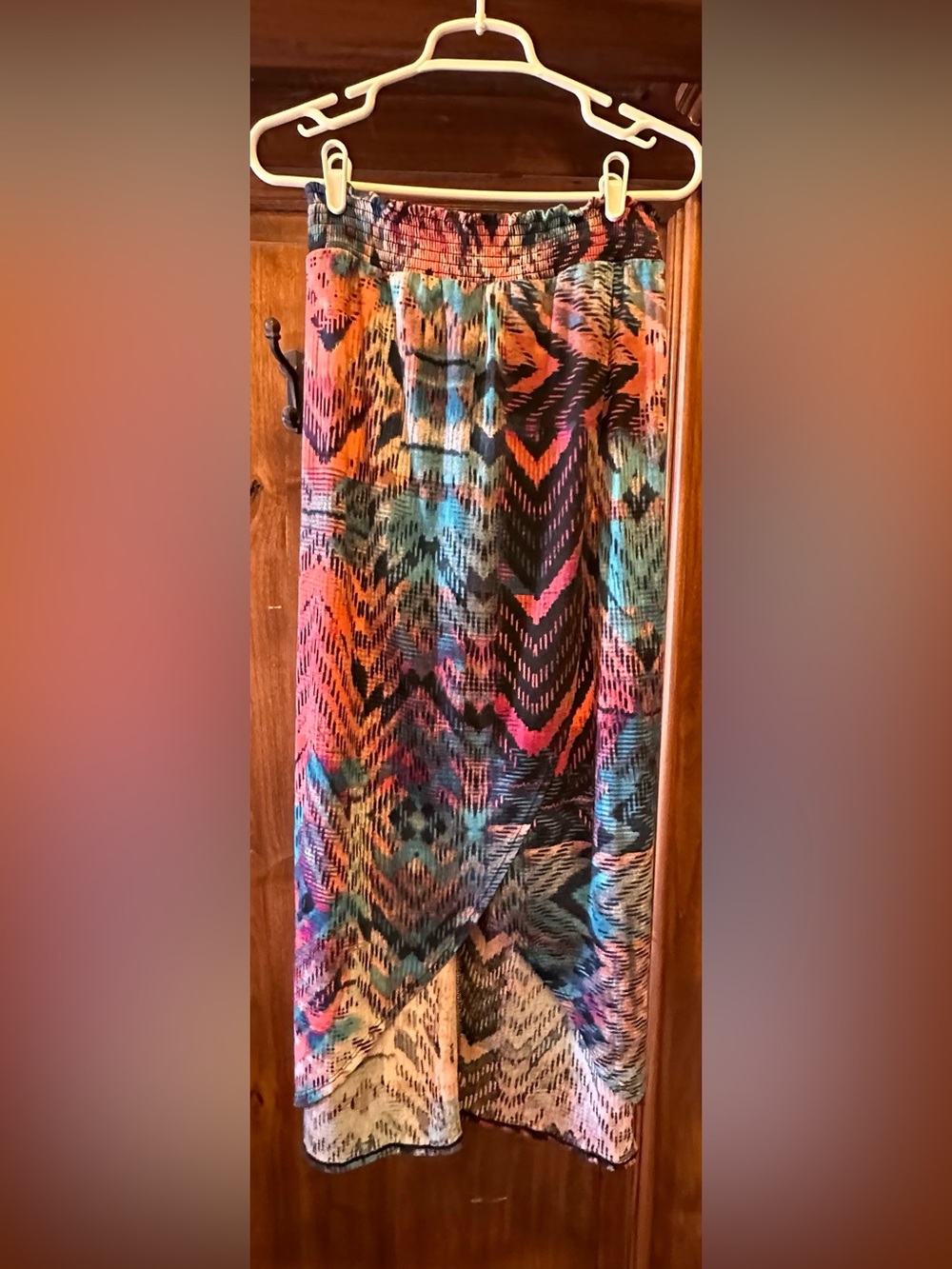 No Boundaries Multicolor Aztec Maxi Skirt with Teal and Coral Accents